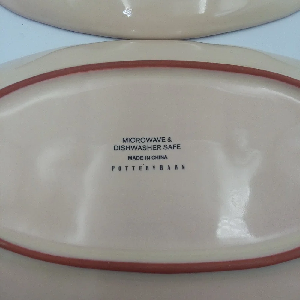 Set of 2 Pottery Barn Oval Salad Plates Blue Beige Paisley‎ Floral Accent Dishes